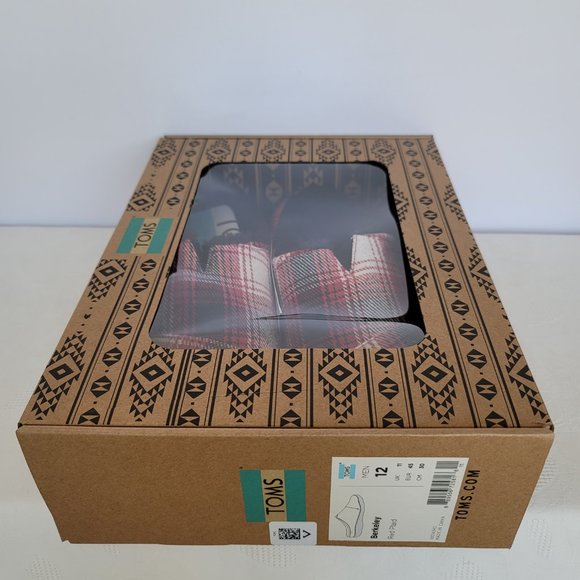 TOMS Mens Berkeley Faux Fur Lined Slip-On Slippers-Red Plaid- Men's Size 12 - Picture 14 of 15